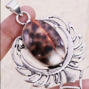Leopard Skin Jasper Gemstone 925 Sterling Silver Handmade Pendant Necklace
